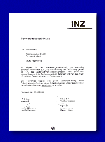 Tarifvertragsbest�tigung